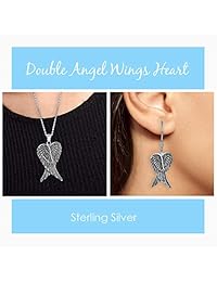 Cadena con colgante de alas doble de opal azul alas de angel en plata esterlina de 18 pulgadas