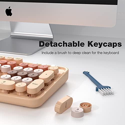 KNOWSQT Wireless Keyboard and Mouse Combo, Milk Tea Color 104 Keys Full-Sized 2.4 GHz Round Keycap Colorful Keyboards, USB Receiver Plug and Play, for Windows, Mac, PC, Laptop, Desktop