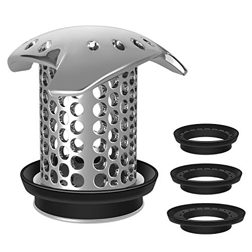 LEKEYE Bathtub Shower Drain Hair Catcher/Tub Drain Cover/Bathtub Shower Drain Protector/Strainer/Stainless Steel and Silicone-Silver