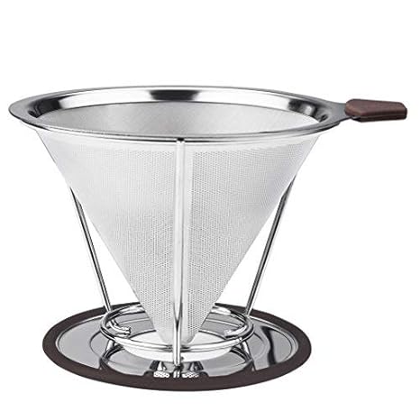 Vicloon Edelstahl wiederverwendbare Kaffee Filter mit Tassenhalterung Dripper zum Aufbrühen für bis zu 4 Tassen