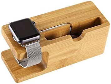 Apple Watch Stand, Ptuna 2 in 1 Bamboo Wood Charging Station Dock Stand Bracket Cradle Mount Holder for Apple Watch, iPhone 8Plus/8/7Plus/7/SE/6s Plus/6s and More