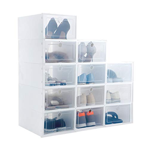Stackable Shoe Storage Boxes, Foldable Clear Plastic Shoe Box Shoes