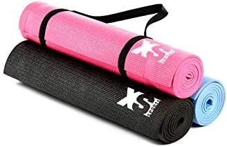 XS Sports Thick Yoga Exercise Mat - With Carry Strap + Bag for Travel - Hot Design, Non Slip Sticky - Perfect for Fitness Workout, Pilates
