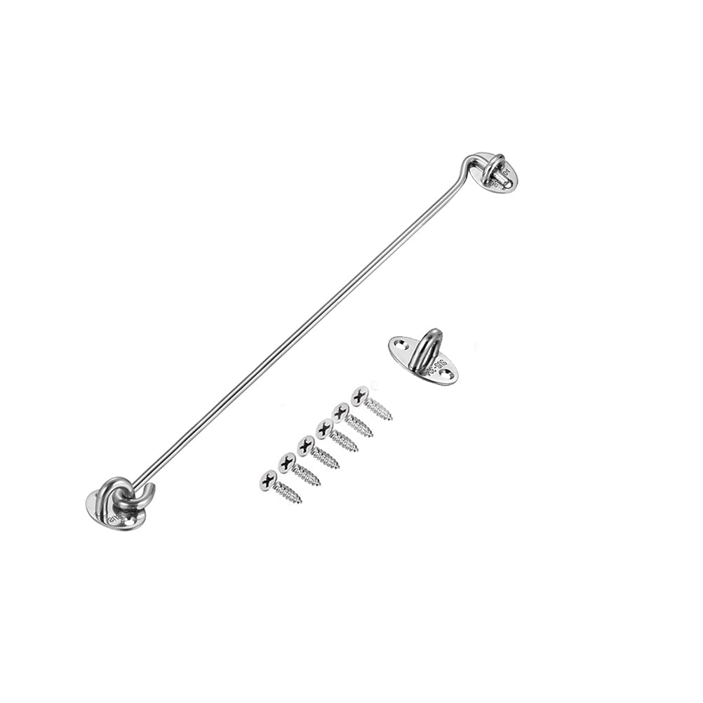 SUS304 Cabin Hook Stainless Steel Heavy Duty Cabin Door Hook Eye Catch Window Latch Lock Shed Gate Door Catch Silent Holder (12 Inch)