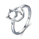Presentski Cute Kitty Ring,925 Sterling Silver Cat Rig Christmas Day Gift for Women,Size 6 7 8 9