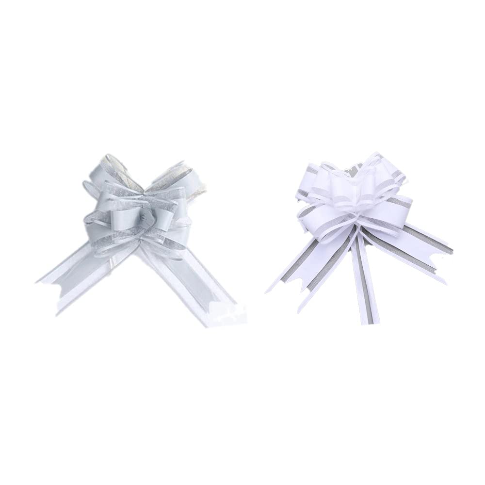 CHSYOO 20 x 6-Inch Organza Large Bow Yarn Gift Wrapping Gift Wrap with Ribbon Bow, Decorate Gifts, Flowers, Parties, Weddings and Gift Boxes (Silver and White)
