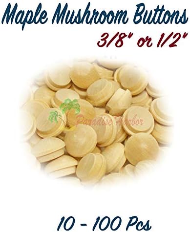 Paradise Harbor 10 Pcs 1/2" Maple Mushroom Buttons Wood Screw Hole Plugs