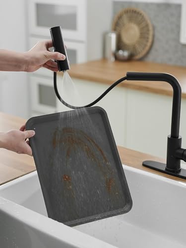Kitchen Faucet with Pull Down Sprayer, 3 Function Waterfall Sink Faucet, Stainless Steel Utility Faucet, Single Handle for Kitchen Sink, Modern Design, Matte Black