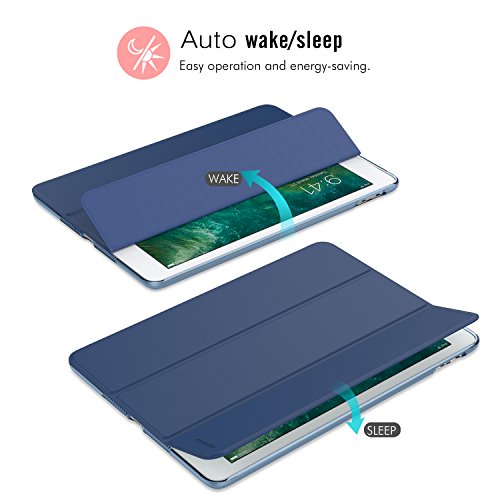 MoKo iPad 2017 9.7 Inch Case - Slim Lightweight Smart-shell Stand Cover with Translucent Frosted Back Protector for Apple New iPad 9.7" 2017 Release Tablet, Navy BLUE (Auto Wake / Sleep)