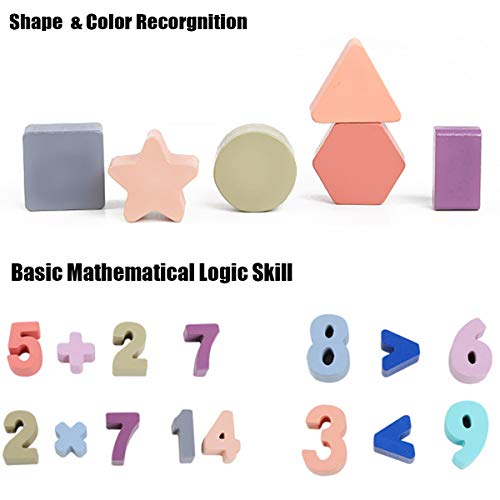 image for MoTrent Wooden Counting Shape Stacker Puzzle Board - Montessori Presch