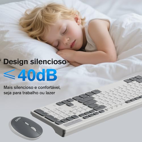 Combo de Teclado e Mouse sem Fio AOC KM600, Conexão Sem Fio 2,4 GHz, Mouse 3 DPI Ajustável Até 1600, Combo Teclado e Mouse Design Ergonômico, Compatível com PC e Mac