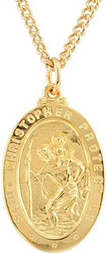 FB JEWELS24K Gold-Plated 925 Sterling Silver 28.77x17.74mm St. Christopher Medal 24" Necklace