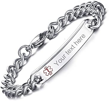 8mm High Polished Stainless Steel Chain SOS Emergency Medical Alert ID Bracelets for Men &Women,8"