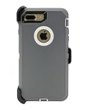 WallSkiN 1227hnmm Turtle Series Cases for iPhone 7 Plus / iPhone 8 Plus (Only) Full Body Protection with Kickstand & Holster - Passion (Grey/White)