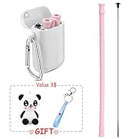 Silicone Collapsible Reusable Straws,Foldable Food-Grade Drinking Straw with Carrying Case keychain and Cleaning Brush, BPA Free -pink