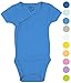 Boys Girls Baby Bodysuit Made with Organic Cotton - Short Sleeve Kimono Style with Side Snaps Bodysuit and Gloved Sleeve - Baby Blue 6M