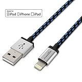 ACEPower 6.6 Feet Nylon Braided Tangle-Free 8 Pin Lightning USB Cable with Aluminum Connector Heads for Smartphones & Tablets - Blue - Retail Packaging