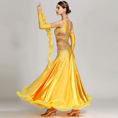 発表会試合綺麗ドレス 黄色 上品レディース社交ダンス衣装 黄色 ロングワンピース Garuda Xxl B07mpdskjm 社交ダンス 種類豊富な品揃え Deuber De