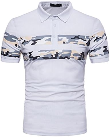 YoursLike Camouflage T Shirt for Men Buttons Design Short Sleeve Slim Fit Casual Blouse Tops (XXL, White)