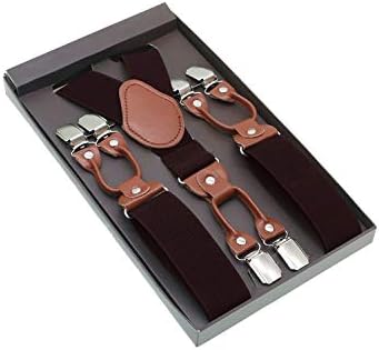 Male Shirt Suspenders Pu Leather Solid 6 Clips Suspenders Western Style Trousers Man Braces Adjustable Suspender