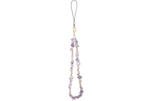 POAGOEP Phone Chain Phone Wrist Strap Natural Gemstone Phone Charms Cell Phone Lanyard Beaded Phone Strap for Women Girls(Purple)