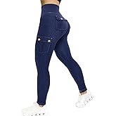 CHICME Women's High Waisted Jeggings Butt Lifting Stretch Cargo Leggings Skinny Workout Running Pants with Flap Pockets