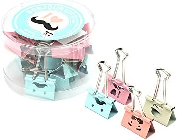 Bonjour Mustache Binder Clips, 1 1/4 Inches (32 MM), Assorted Colors, 24 Per Box