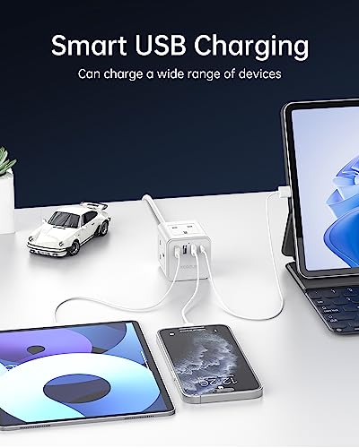 Cube Extension Lead with 4 USB Slots, Kemelo 4 Way (13A/3250W) Multi Plug Extension Cable with Child Safety UK Desktop Power Extension Socket,1.5M Extension Cords for Home Dorm Office Travel