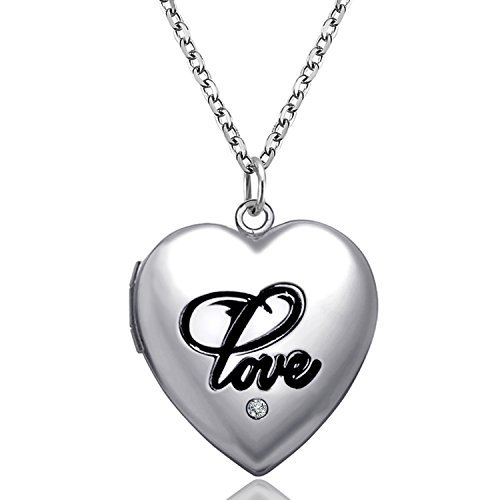 YOUFENG Love Heart Locket Necklace that Holds Pictures Polished Lockets Necklaces Birthday Gifts for Girls Boys (Silver locket)