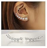 7 Crystals Ear Cuffs Hoop Climber S925 Sterling Silver Earrings Hypoallergenic Earring