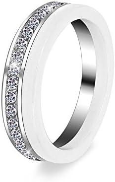 TUHE 2pcs/set Ring Set, Blue White Pink Black Ceramic&Stainless Steel Bling Rhinestone Ring for Women,2mm