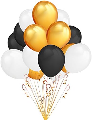 GOLD, BLACK and WHITE-100 Pack Ultra Thick 12 Inches Latex Party Balloons Party Decoration and Accessories-by Perfect Birithday