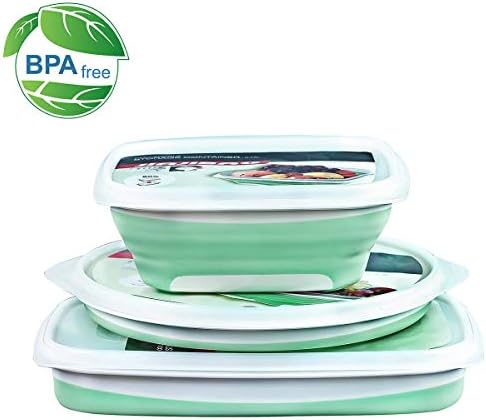 Collapsible Food Storage Containers for Kitchen - Space Saving - BPA Free fresh box, 3 Pack with Square+Round+Rectangle Insulated Reusable washable Lunch Containers - Large