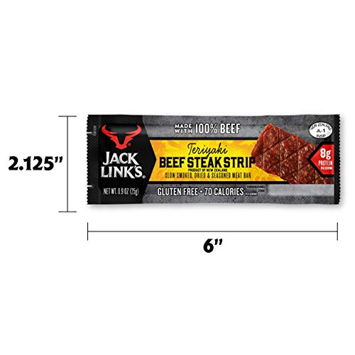 Jack Link's Beef Strips, Teriyaki, 12 Count - Great Protein Bar, Meat Bar with 8g of Protein and 70 Calories, Made with 100% Premium Beef, Gluten Free, No added MSG or Nitrates/Nitrites
