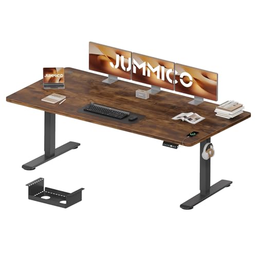JUMMICO Höhenverstellbarer Schreibtisch 200 x 80 cm mit Kabelwanne, Höhenverstellbar Elektrisch Stehpult mit USB-Buchse, Computertisch, Ergonomischer