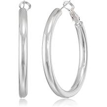 Silver Plated Polished Tube Hoop Earrings Paddle Back