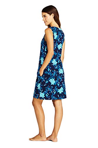 Lands' End Women's Cotton Jersey Sleeveless Swim Cover-up Dress Print Small Deep Sea Florenza Floral