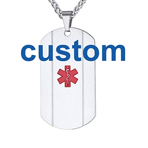 Supcare Custom Engraved Tag Necklace Medical Alert ID Jewelry Stainless Steel for Women/Men/Children, Free Engraving Medical Emergency Identification Dog Tag Necklace Jewelry
