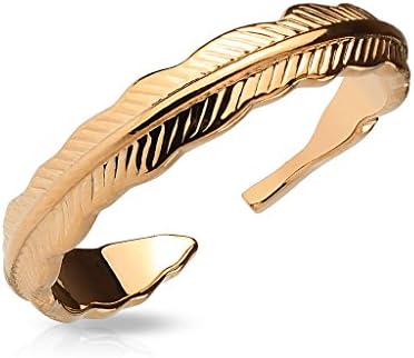 Tribal Feather Adjustable Rhodium Plated Brass Finger Mid-Ring or Toe Ring - Choose Color (Rose Gold)