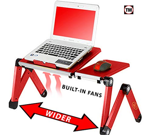 Desk York Portable Table for Computer – Adjustable Light Stand for Laptop – Widest Leg Area in The Market – Recliner Bed Lap Tray – 2 Built in Fans – Mouse Pad and USB Cord Included – Red