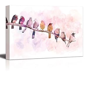 Row of Birds Resting on a Branch on...