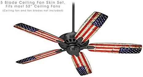 Painted Faded and Cracked USA American Flag - Ceiling Fan Vinyl Decal Skin Kit fits most 52 inch fans (FAN and BLADES SOLD SEPARATELY)