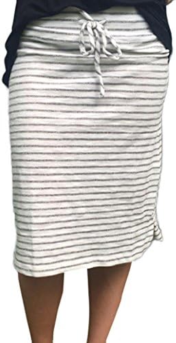 Casual Stripe Cotton Blend Knee-Length Art High Waist Summer Elastic Short Skirt,So Fashion (M)