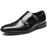 Bruno Marc Men's Dress Shoes Monk Strap Slip on Loafers | Cap Toe Double Stacked Heel Wedding Prom Graduation Office Church