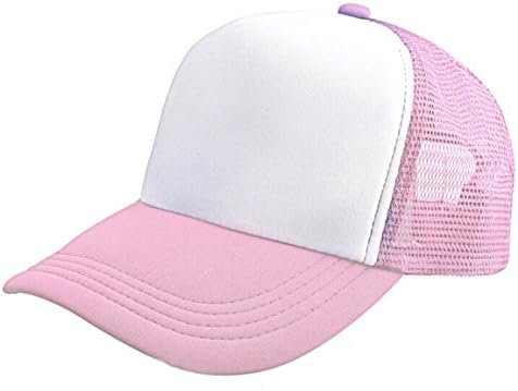 HN Mesh Baseball Cap Hat Blank Curved Visor Hat Adjustable Pure Color (Pink)
