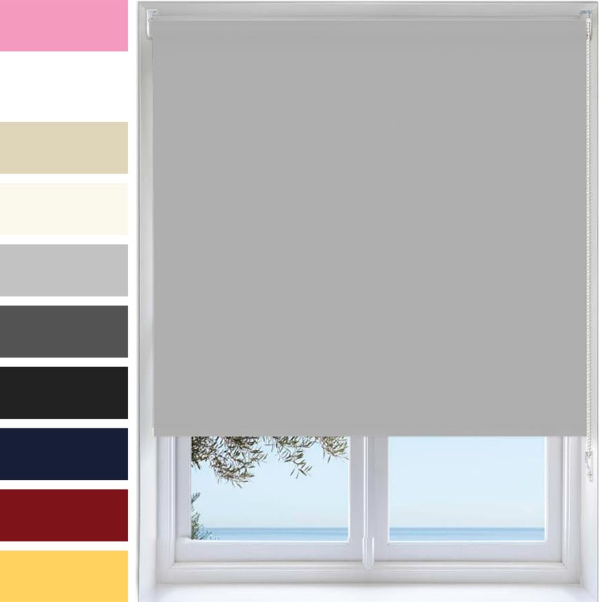 Ev Dekor Roller Blinds - Light Grey 60 Width 165 cm Drop, Thermal Blackout Roller Blind Insulated UV Protection Child Safe Premium Fabric Home Office Window Blinds