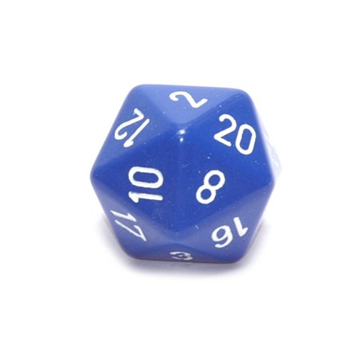 Jumbo d20 Counter - Opaque 34mm Dice: Blue with White