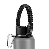F-32 Handle for Wide Mouth Hydro Flask Water Bottles - Paracord Carrier Survival Strap Cord w/Compass, Safety Ring/Carabiner - Fits Any Wide Mouth Bottle Brand 12oz-64oz (12OZ - 64OZ, MIDNIGHT BLACK)