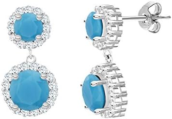 Sterling Silver Round Created Gemstone Drop Post Earrings