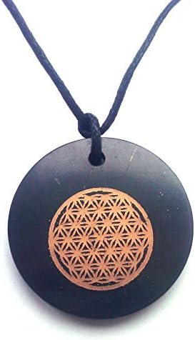 Pendant Natural Shungite "Flower of life" circle, Karelian Shungite EMF Protection, energy Pendant